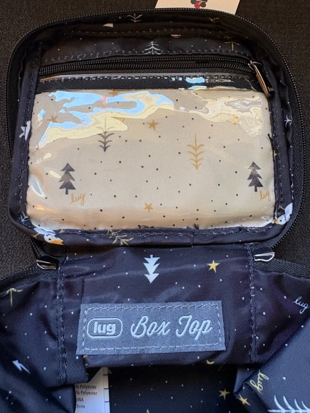 Lug Box Top Cosmetic Case Bag – Snowman Trees (Black Gold White Holiday Winter) - Picture 11 of 16